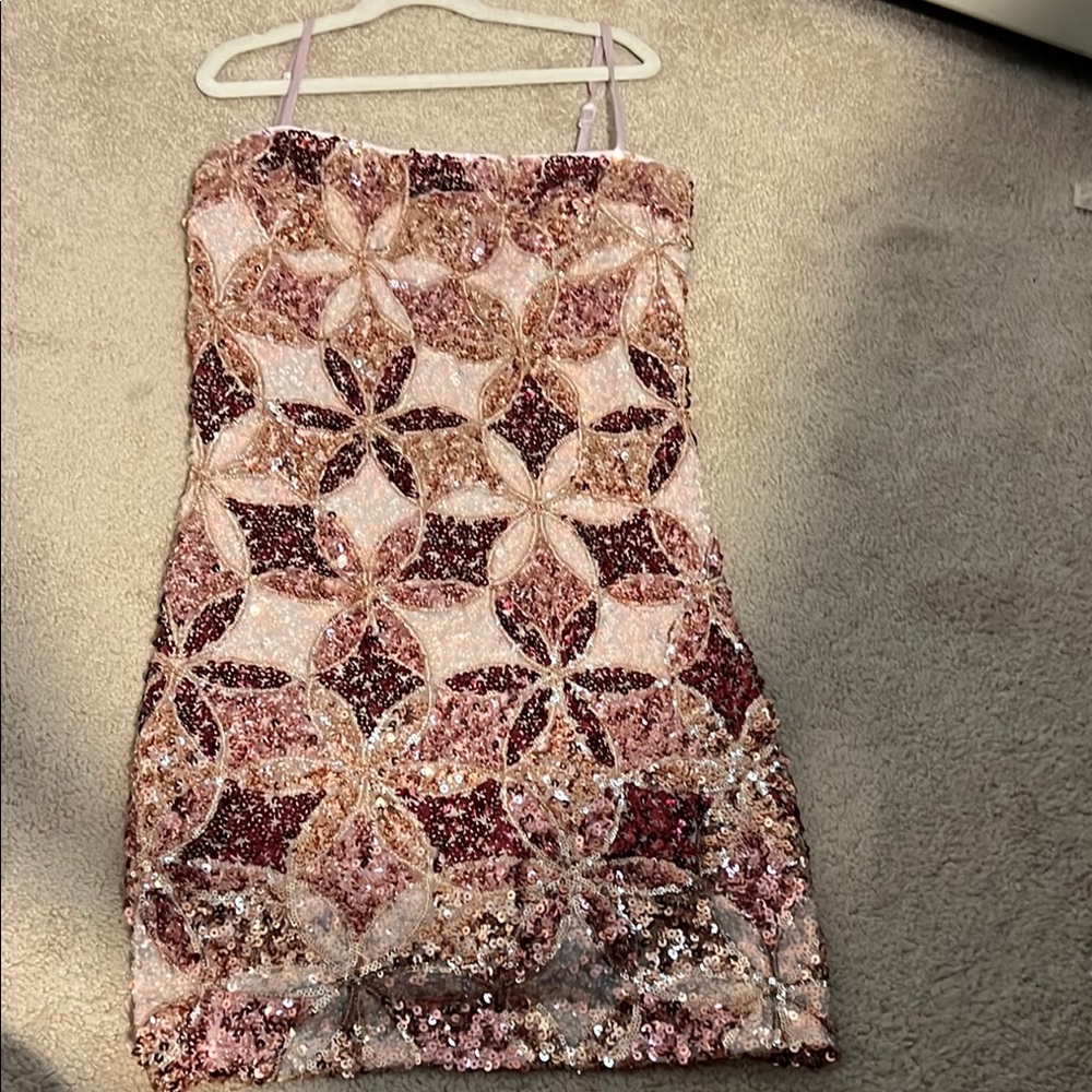 12th Tribe Pink Sequin Embellished Cocktail Dress